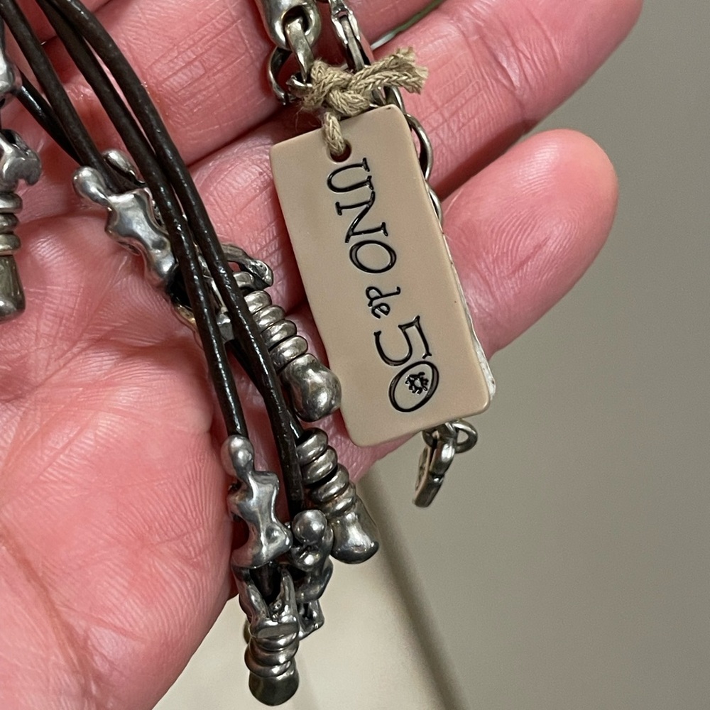 UNO de 50 Leather Silver plated Necklace Skalator Woman Climb BOHO Tassel Dangle - Picture 15 of 16